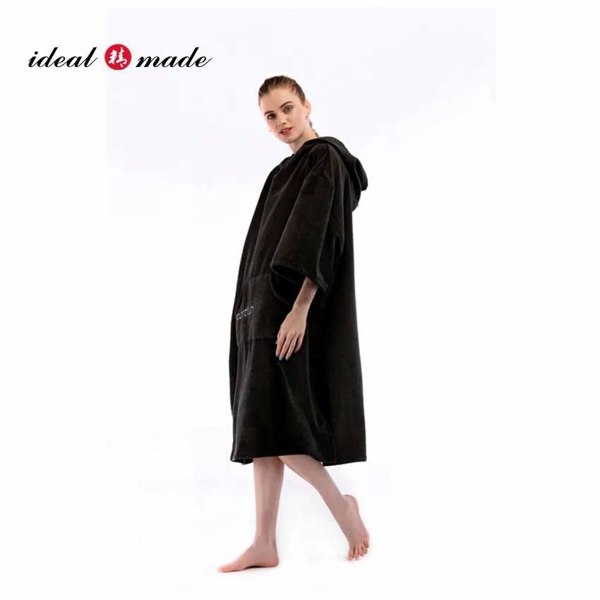 Суперкрутое черное пляжное пончо унисекс из 100% микрофибры для серфинга