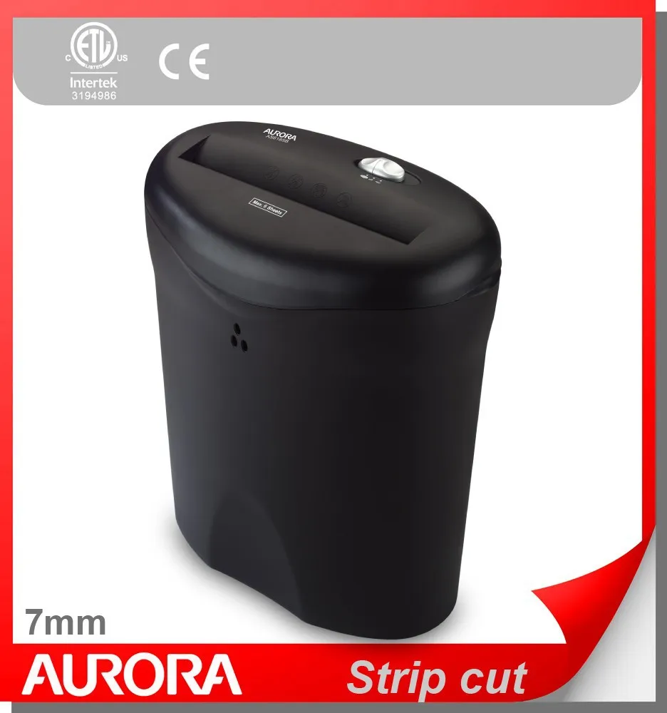 Aurora AS618SB Plastic Paper Shredder, 6 sheet (A4) strip cut 7 mm, Light Duty Shredding machine for Home & Office