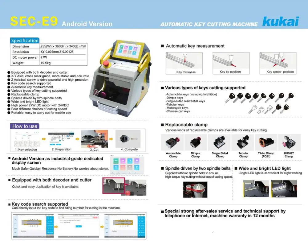 Kukai Automatic Locksmith tools SEC-E9 Key Cutting Machine locksmith supplies key