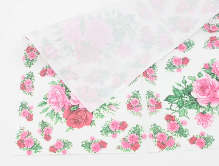 Pink Rose Paper Napkins Floral Festive & Party Tissue Dinner Serviette Guardanapo 33cm*33cm