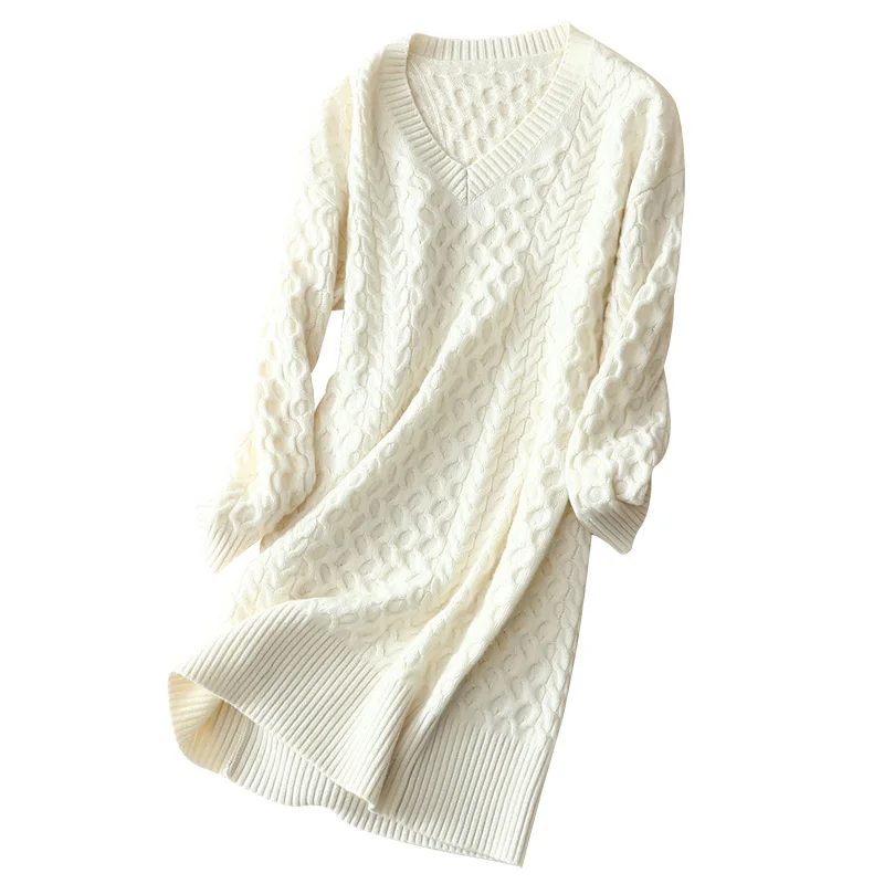 Fashion above knee length dress winter pure cashmere dress solid color womens dresses