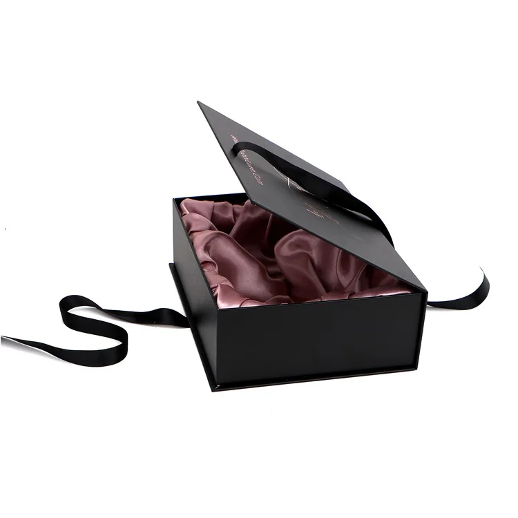 Luxury Black Satin Hair Extension Packaging Box Set Custom Logo Magnetic Gift Wig Box Made from Cardboard Paper Boxes