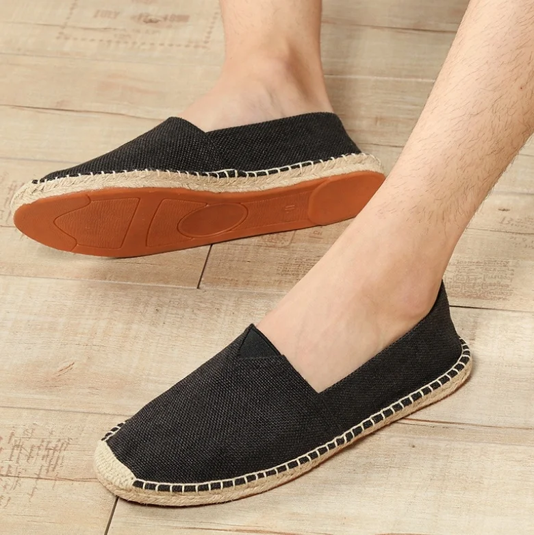 New Fashion Jute unisex espadrilles slip on casual flats shoes for men lady,  solid color simple style rubber espadrilles flat