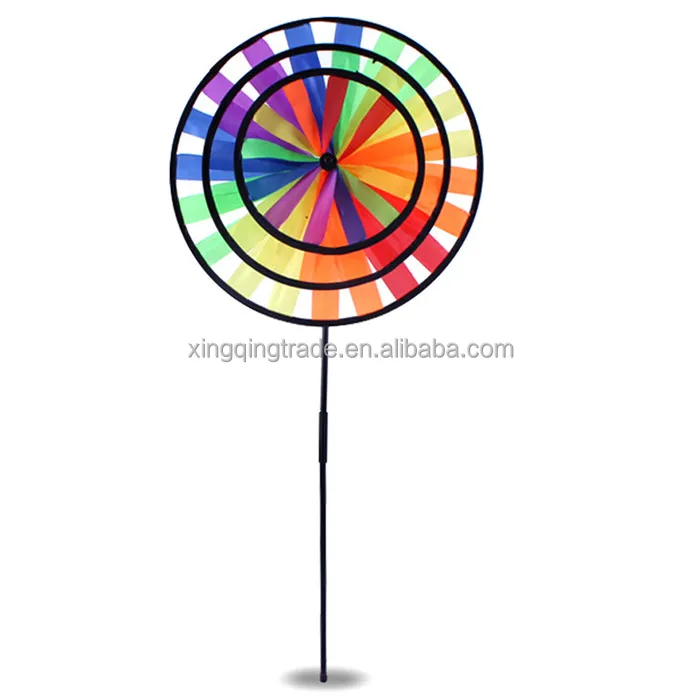 Colorful Rainbow Triple Wheel Wind Spinner Windmill Garden Yard Outdoor Decor Kids Toy