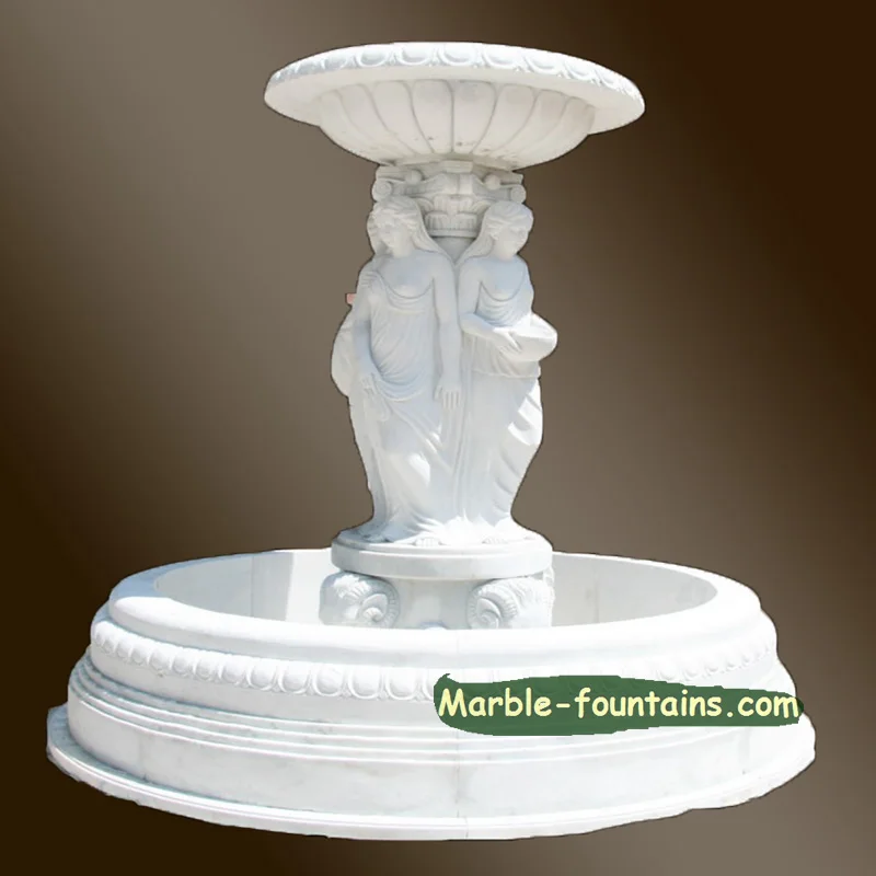 Hot Sale Cream Marble Fountain with Beauty Sex Girl Statues