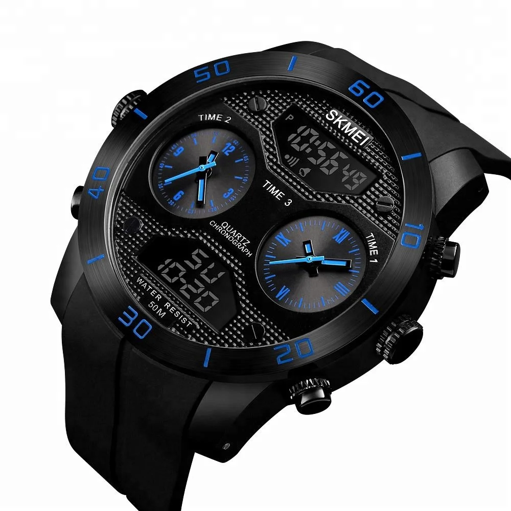 skmei 1355 waterproof chronograph oem digital analog watch stainless steel back 5atm watch
