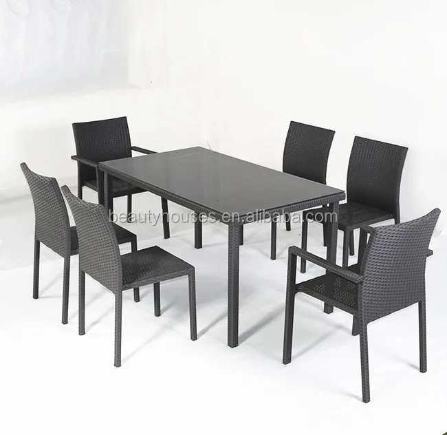 7 pcs. Outdoor Brown Wicker Patio Dining Table