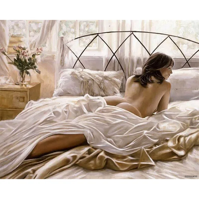 
Beautiful sexy girl on the bed oil painting on canvas diy oil painting by numbers kits for home decoration  (60836931413)