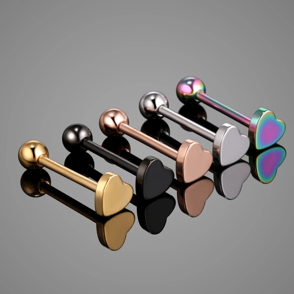 316L Surgical Steel Love Heart tongue Bars Stud Body Piercing Barbell