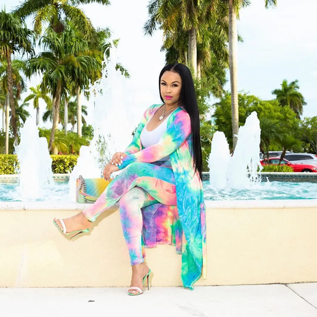 wholesale hot sale  casual women tie dye  pencil pants  and cover up summer two piece outfits for women lounge sets women