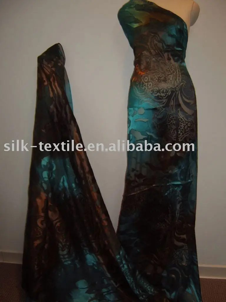 Ручная роспись и сгоревшая шелковая вискоза Атлас