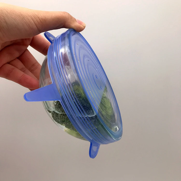 Food grade 6.5cm, 9.5cm, 11.5cm, 14.5cm, 16.5cm, 20.5cm reusable 6 pack pcs silicone stretch lids