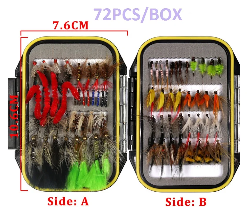 72 PCS/box Fishing Tackle Fly Box Flies Combo Fly Fishing Lure Set