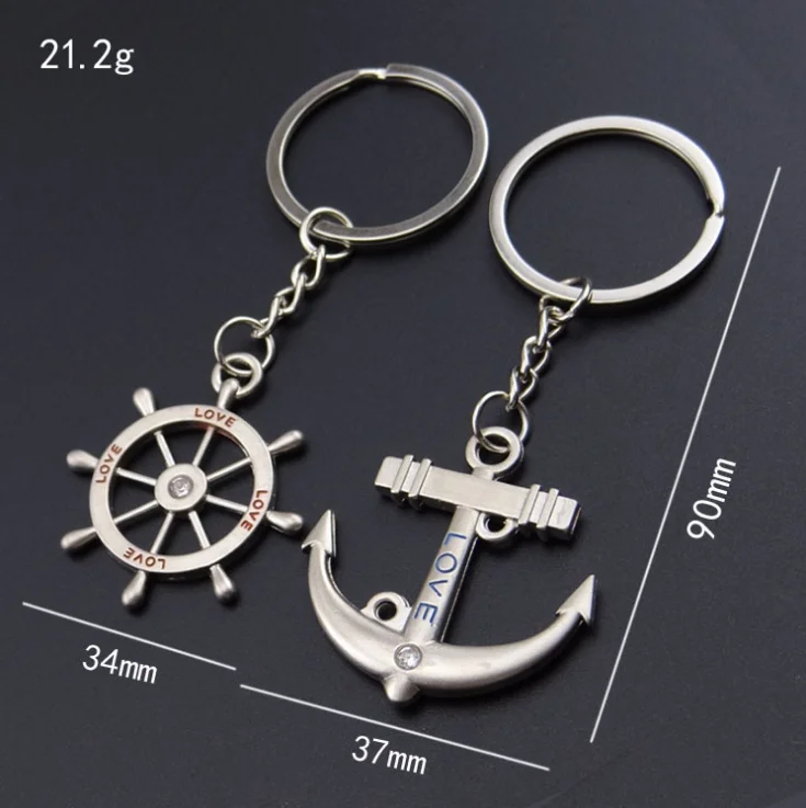 Fashion Silver Style Metal Saling Anchor Shape Souvenir Couple Keychain