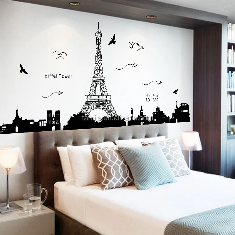 Hot sale Non-toxic wholesale fashion eco-friendly and removable eiffel tower wall sticker