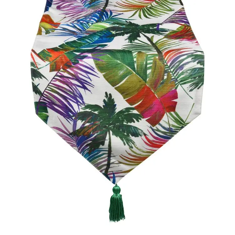 
China supply mixed color flower decorative wooden 100% polyester runners 72 inch outdoor long table runner 