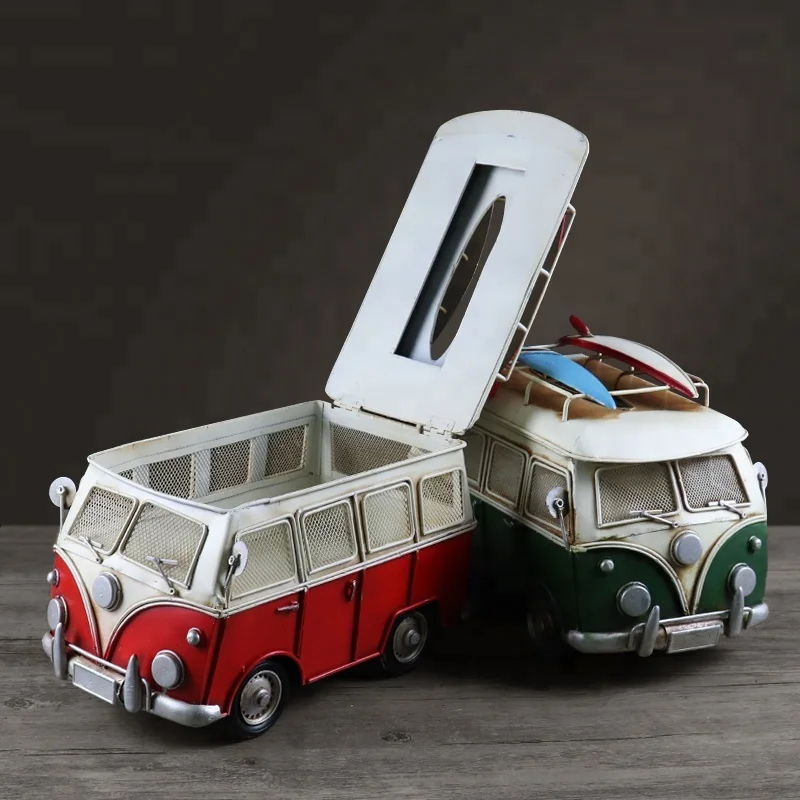 
Vintage Home Decor Bus Model Dispenser Metal Tissue Box Holder Antique Metal Craft For Home Bar Living Room Decoration 