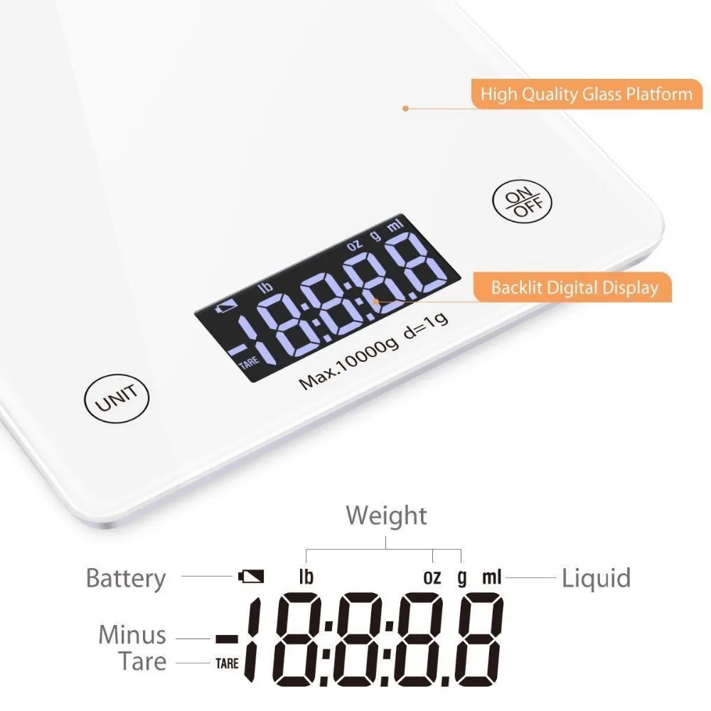 Slim and Stable,Large display digital kitchen scale 5kg Digital weight Kitchen food scale