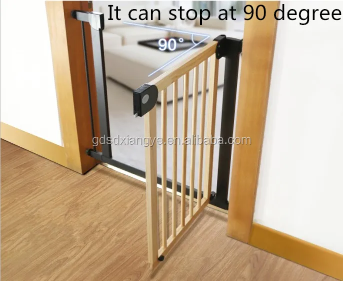 Baby wooden deluxe stair gate safety pet auto close 90 degree stop open pressure