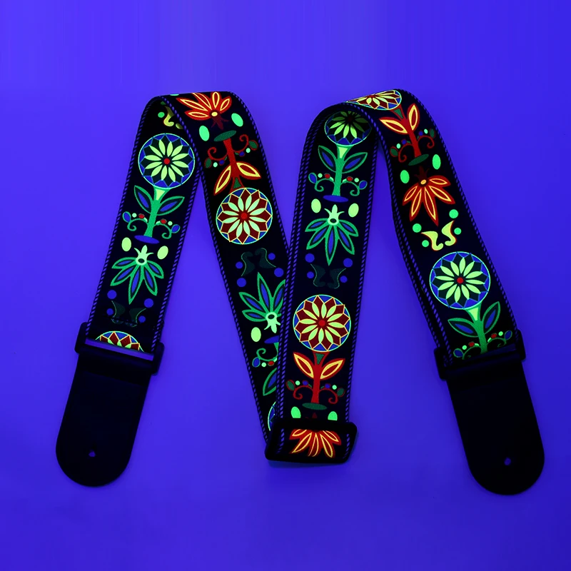 Wholesale Factory Direct  Fluorescent Custom Colorful Sublimation Printed Polyester  Rock Guitar Strap