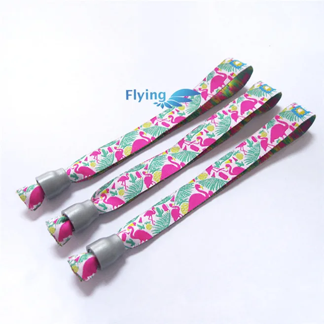 2024 one time woven cloth fabric wristbands with plastic slide lock