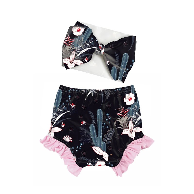 
Green red floral Leopard Print newborn infant bow and bloomer set ruffled baby bloomer 