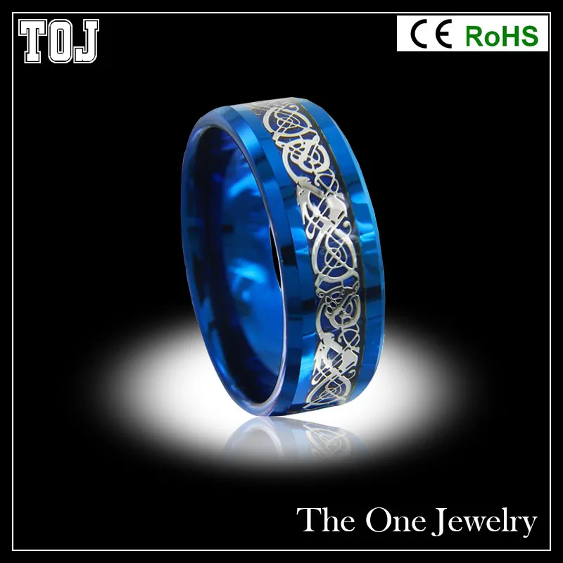 
New Arrival Celtic Dragon Blue Tungsten Carbide Engagement Ring For Men 