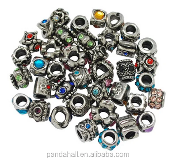 PandaHall смешанные стразы из сплава с большим отверстием Европейские Бусины