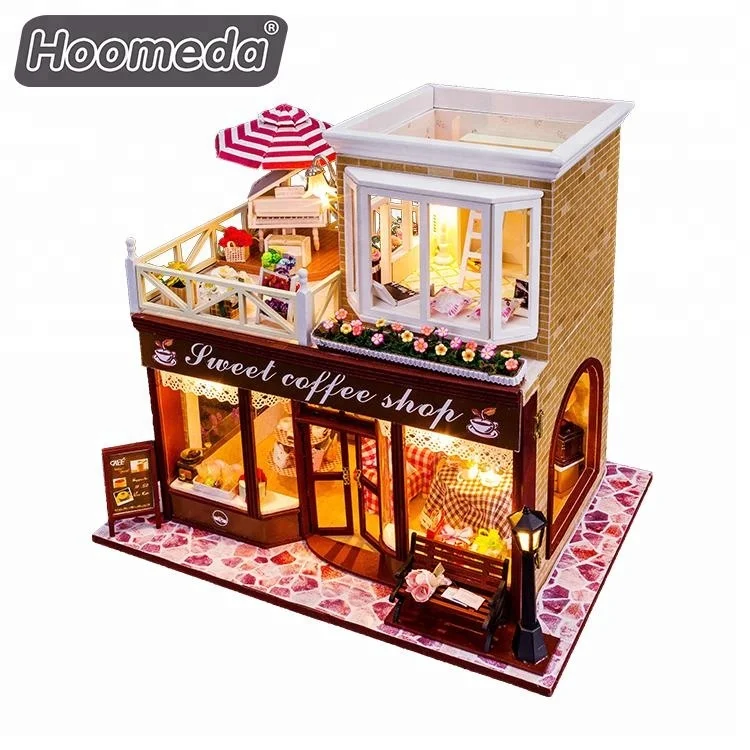 DIY wood craft dolls furniture coffee shop 1 24 scale miniature doll house