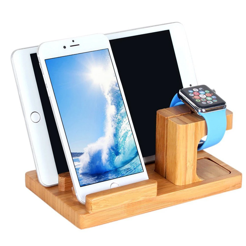 Bamboo Wood Charge Dock Stand Tray for Apple Watch,Phone,smartphone,Phone iPad and Smartphones and Tablets