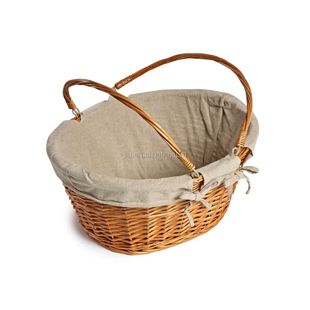 
Brown Color Oval Wicker basket with cute liner on sales 
