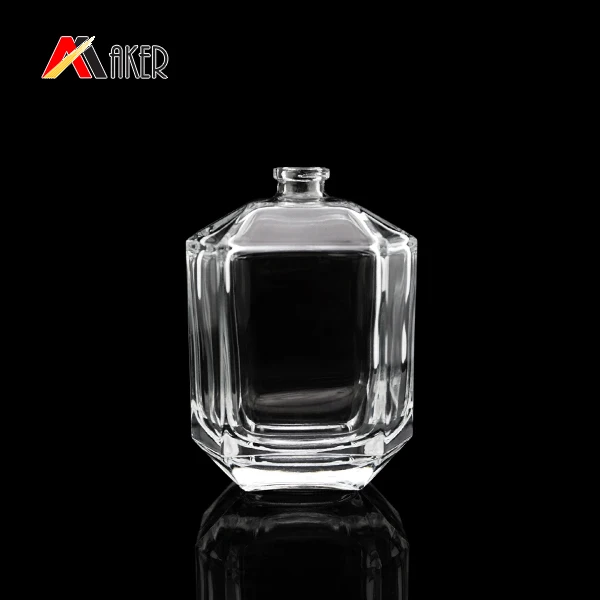 Special French design 100ml clear empty crystal glass perfume bottle packaging transparent parfum bottles with crown caps