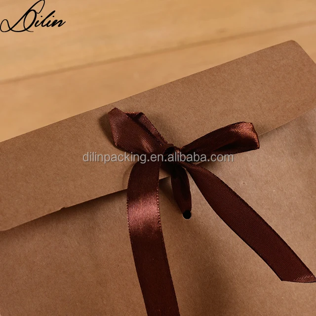 24*18*0.7CM brown kraft T-shirt envelope for packing with ribbon and gusset