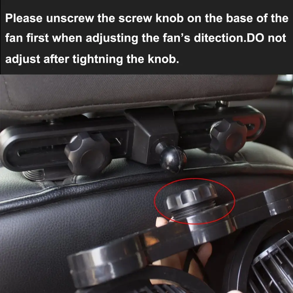 Car Fans,12V Electric Auto Cooling Fan, Headrest 360 Degree Rotatable Dual Head Stepless Speed Rear Seat Air Fan