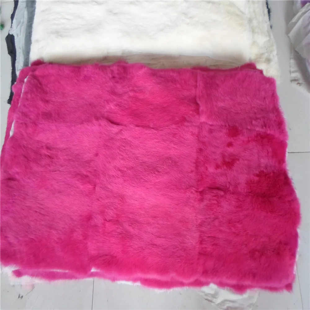 High Quality Dyed Real Rabbit Fur Plate Whole Skin Rabbit Fur Blanket 55*110cm