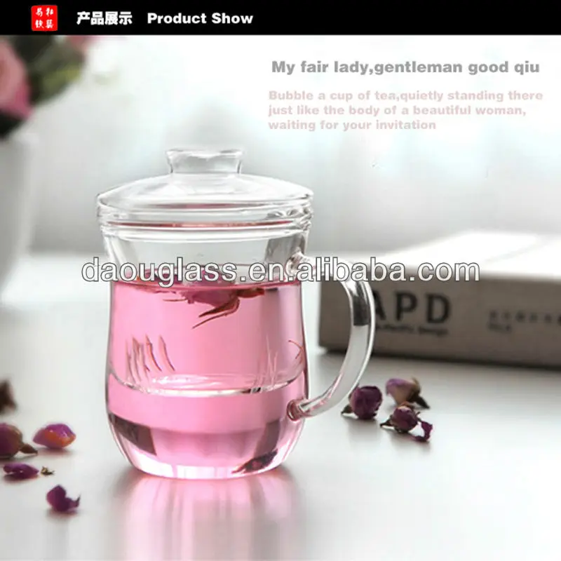 
hand made wide mouth glass tea filter cup 