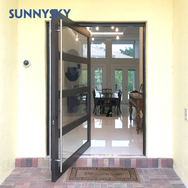 Pivot Hinge Door Automatic Close Copper Exterior Partition Aluminum Glass Steel Graphic Design Customized Modern Aluminum Alloy