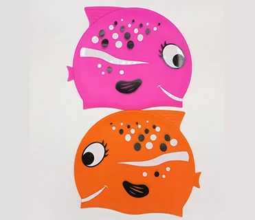 
Multi Styles Fish Shape Kids Size Silicone Swim Caps 