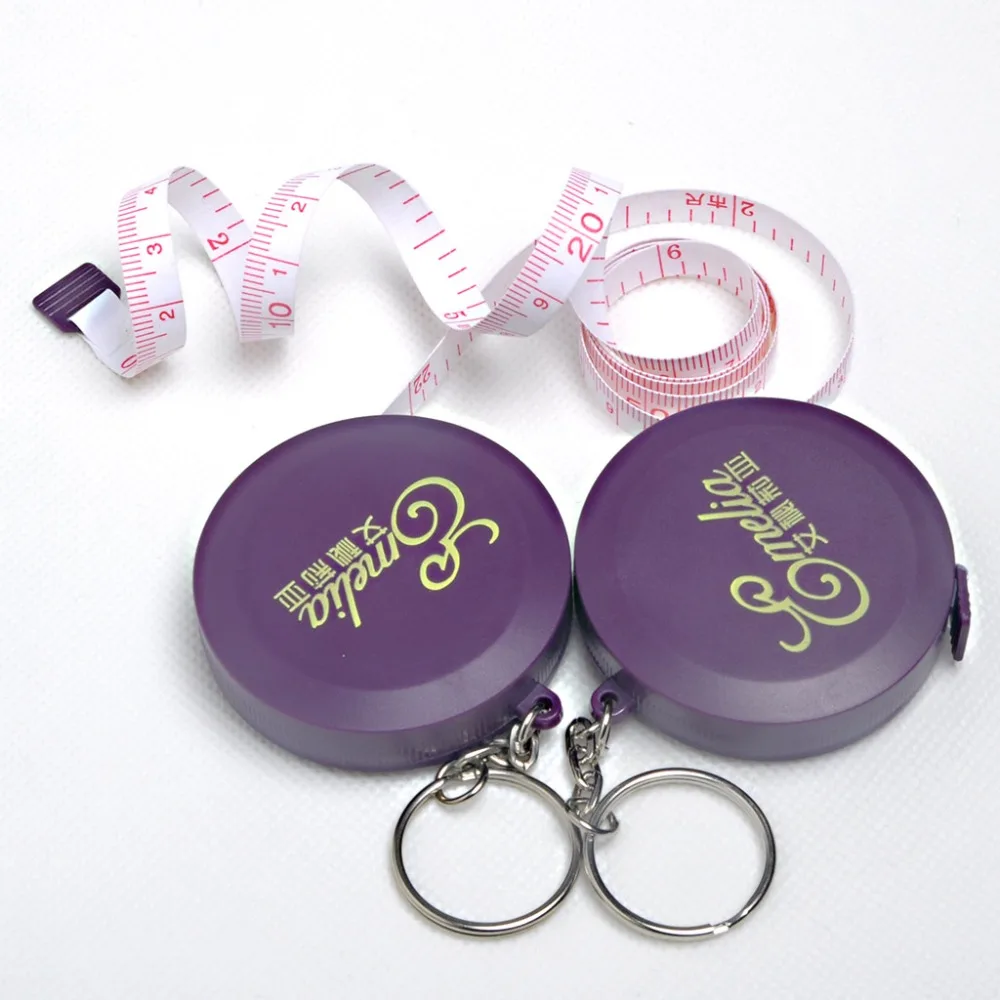 Wholesale Stainless Steel Mini Logo Advertised Keychain Measuring Key Chain Advertised Purple Tape Measure For Chest Measurement