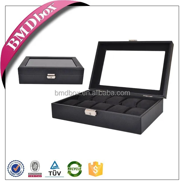 Роскошный чехол для часов на заказ с 10 отделениями стеклянный корпус из искусственной кожи