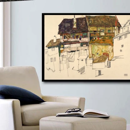 
landscape canvas paintings modern decorative art mural prints masterpiece Old Houses at Krumau1914 By Egon Schiele 