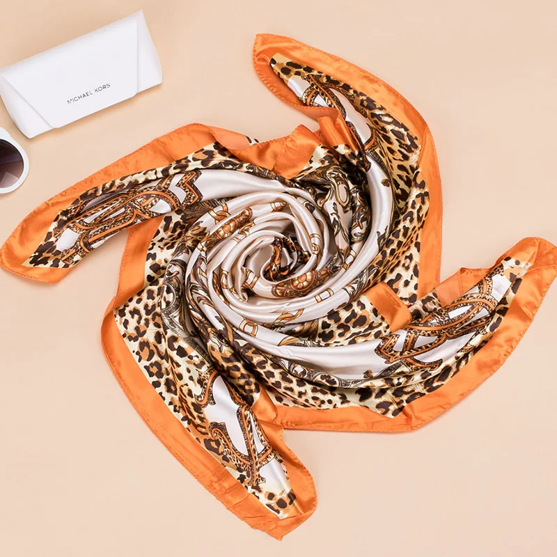 90cm*90cm hijab scar Silk Square classical Scarf Women Fashion High Quality Imitated Silk Satin flower printing Scarves Shawl