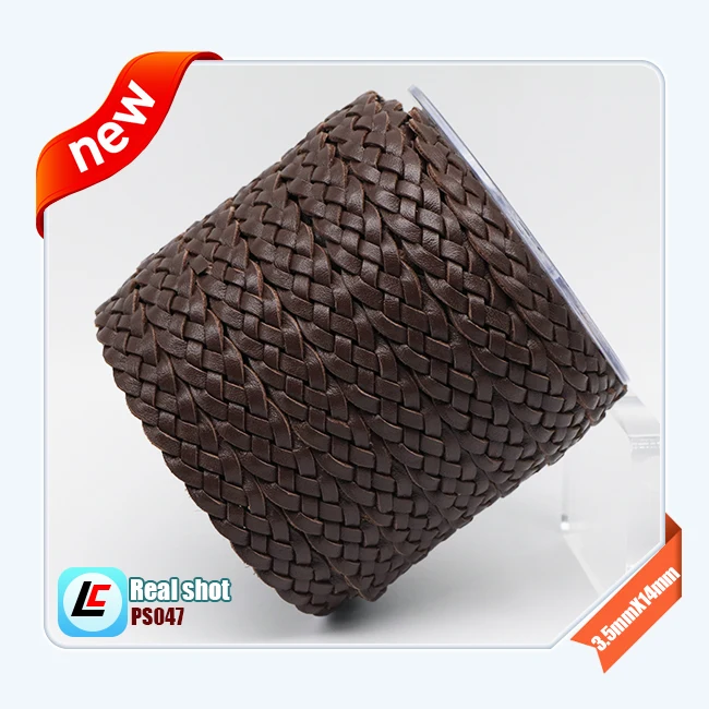 
3.5*8 Mm Plain Braiding Genuine Flat Cowhide Leather Rope For Jewelry Making 