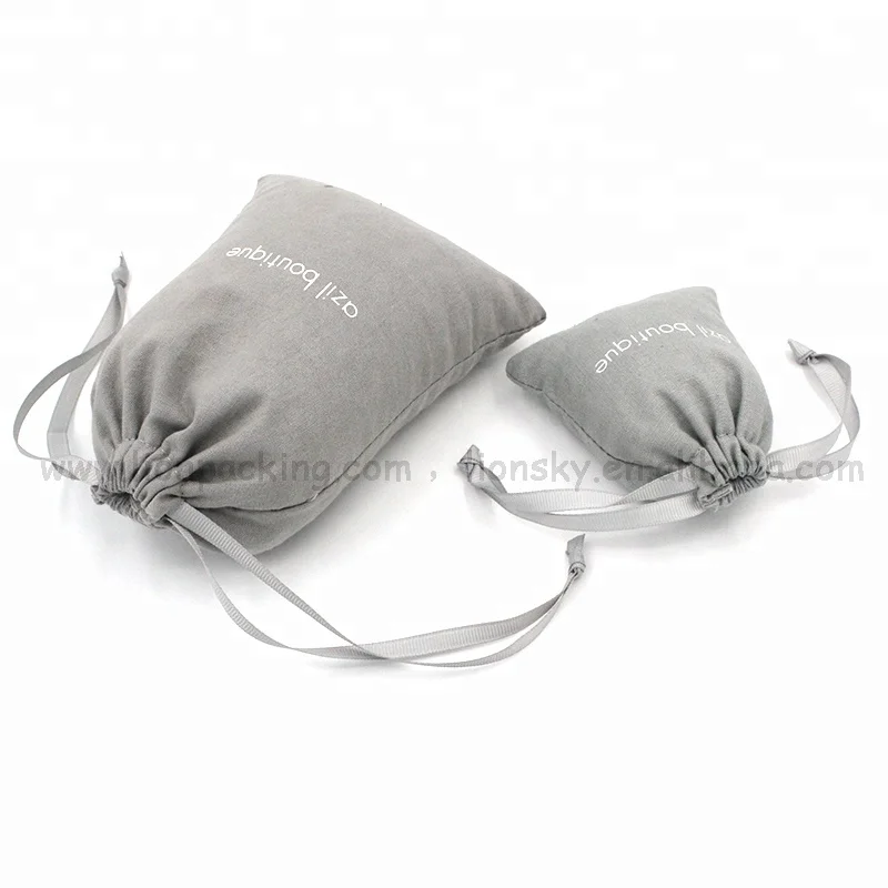 Серые простые хлопковые подарочные муслиновые подарочные мешочки на шнурке с принтом логотипа под заказ