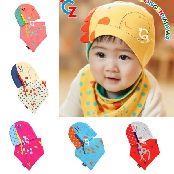 Hot Sales 2Pcs Sets Spring Winter Baby Boys Girls Patchwork Pattern Soft Cotton Hedging Hat Cap