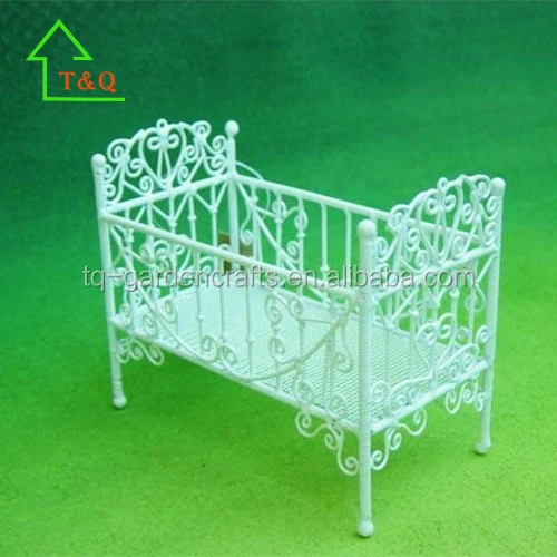 
Miniature Dolls House 1:12 Bedroom Furniture White Wire Wrought Iron Rocking Bed 