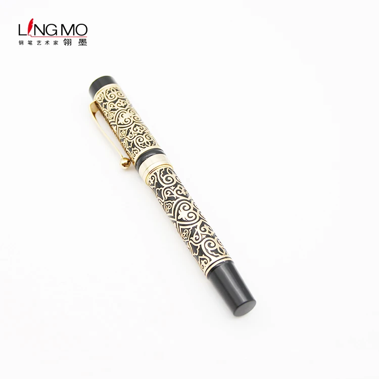 2020 Hot selling modern stationery luxury gold pattern rollerball pen metal roller pen