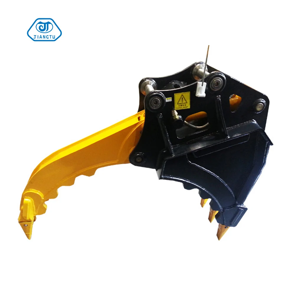 yantai jiangtu 2200mm width excavator hydraulic rock  thumb bucket greifer 20ton
