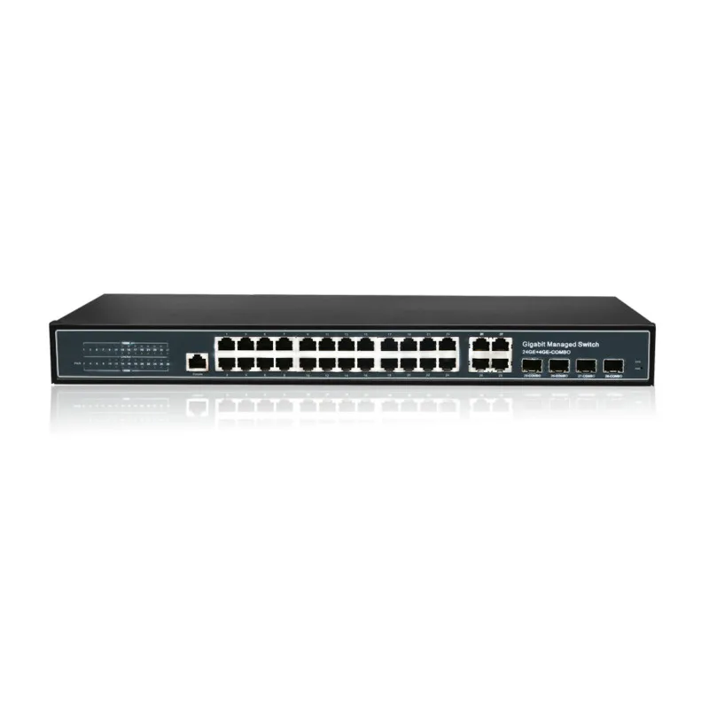 OEM 24 Port 10/100/1000Mbps Poe Switch+4 Combo RJ45 SFP Gigabit Fiber Slot