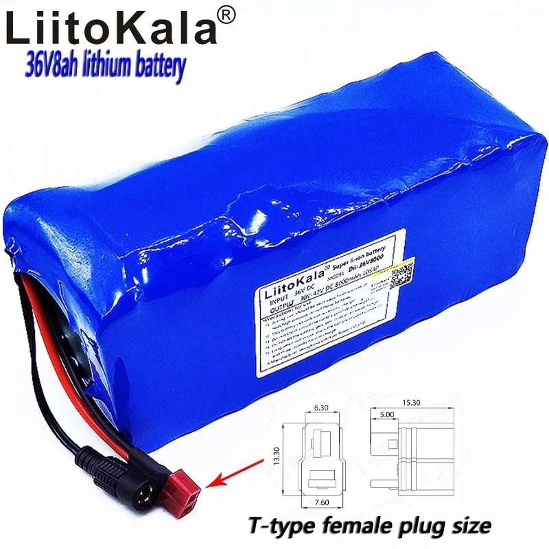 LiitoKala 36v8ah electric bicycle lithium ion battery 18650 8000mAh 10S4P large capacity bms 500W overcurrent